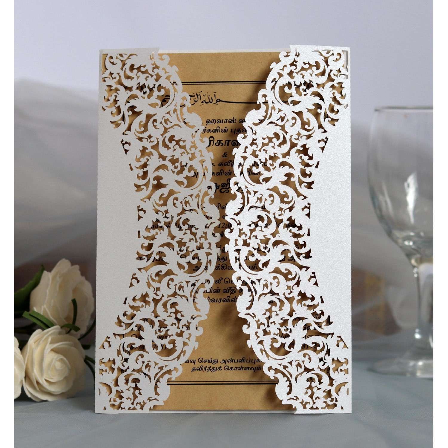 Lace Laser Cut Invitation Holiday Greeting Card Brown Paper